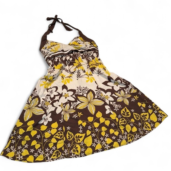 Vintage Ruby Rox Floral Halter Dress in Brown and Yellow - Small - Picture 2 of 6